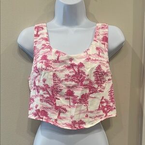 Pink and White Women's Crop Top- large